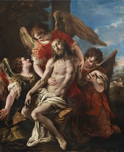 Christ Mourned By Three Angels av Sebastiano Ricci