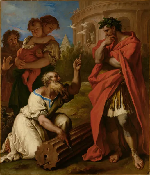 Tarquin the Elder Consulting Attus Navius av Sebastiano Ricci