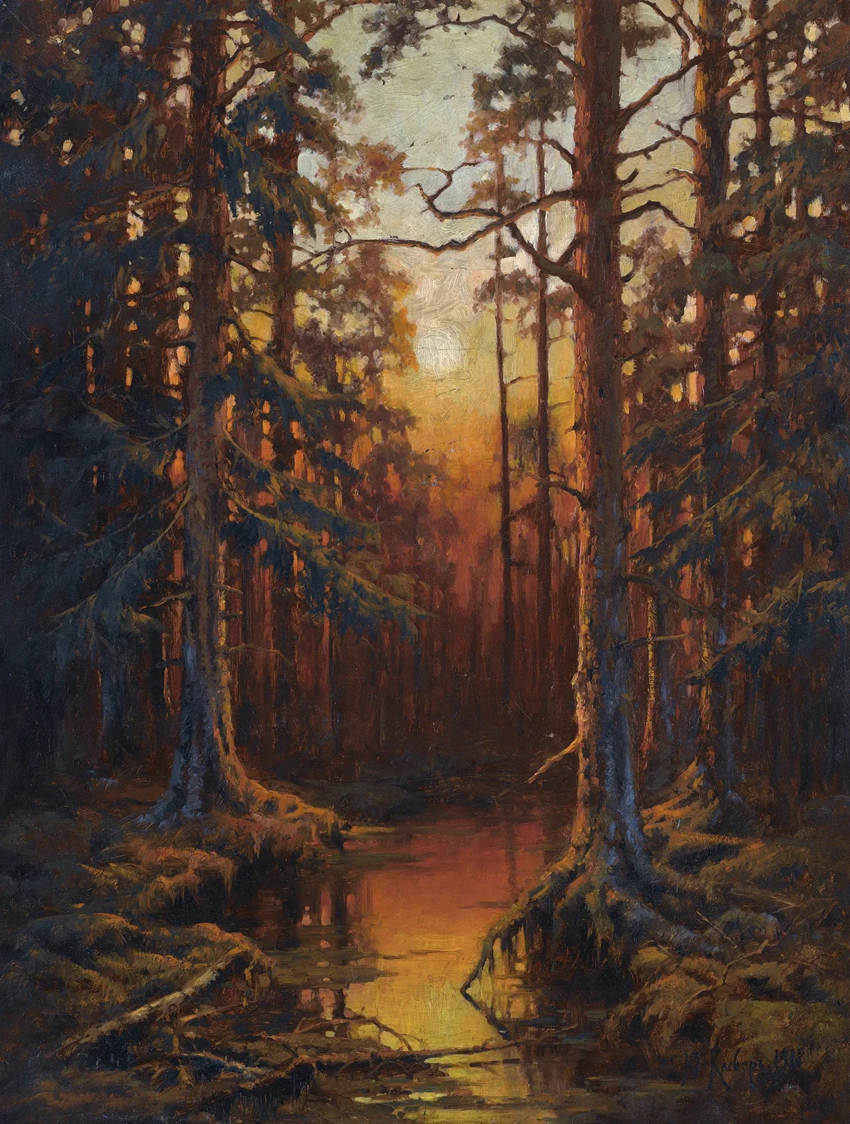 Forest Sunset av Julius Sergius Klever