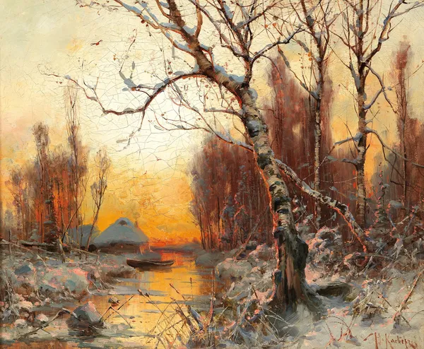 Winter Landscape With Birch In The Evening Light av Julius Sergius Klever