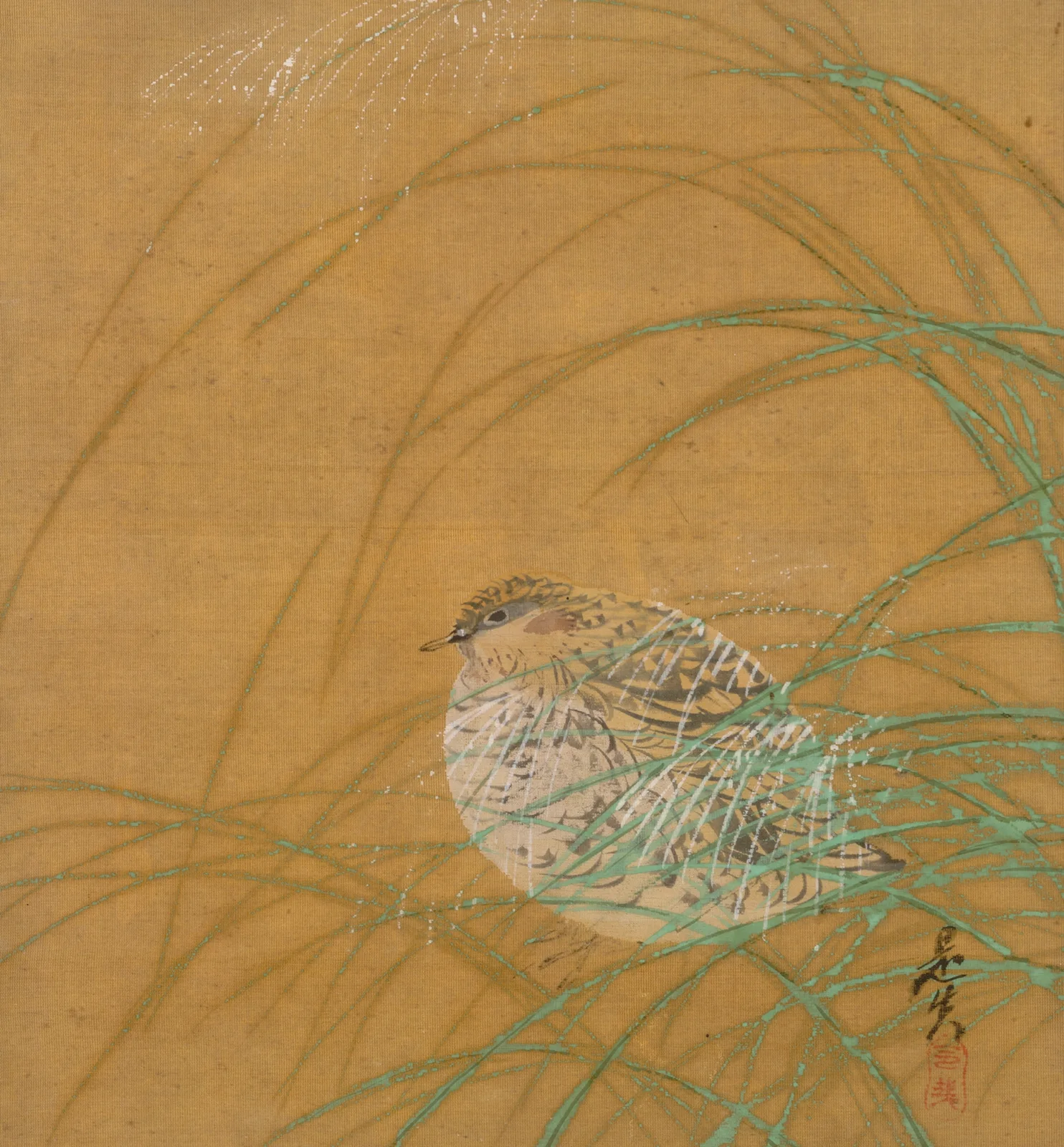 Quail in Grass av Shibata Zeshin
