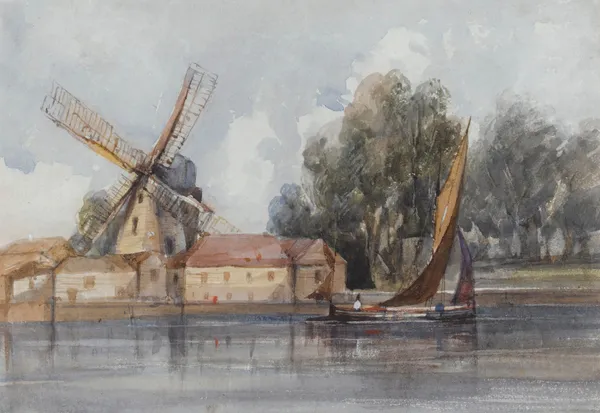 A Wherry Passing A Windmill And Farm Buildings av Thomas Shotter Boys