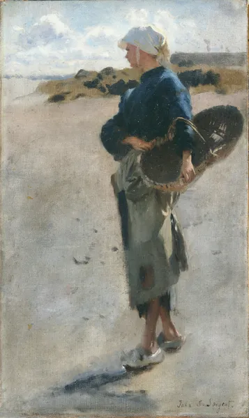 Breton Girl with a Basket, Sketch for ‘Oyster Gatherers of Cancale’ av John Singer Sargent
