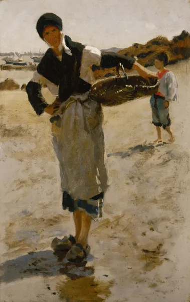 Breton Woman with a Basket, Sketch for ‘Oyster Gatherers of Cancale’ av John Singer Sargent
