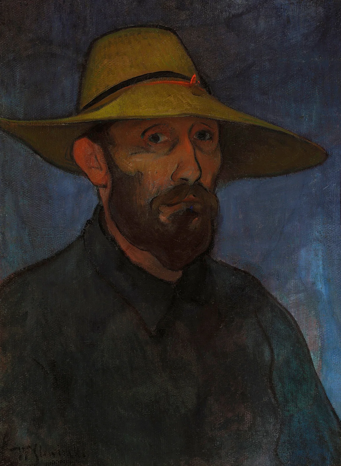 Self-portrait in a straw hat av Władysław Ślewiński