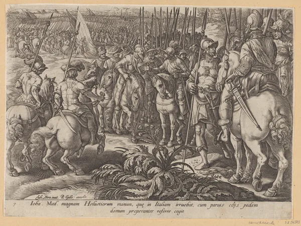 Giovanni De’ Medici Sends Back The Swiss Mercenaries av Jan van der Straet (Stradanus)