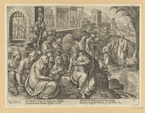 St Paul Speaking to The Women of Philippi av Jan van der Straet (Stradanus)