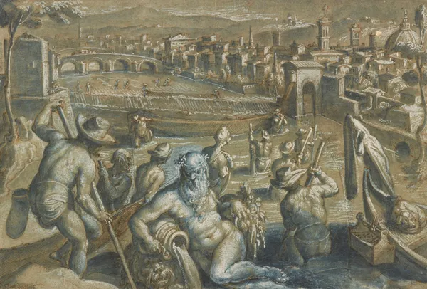 The Arno with Fishermen av Jan van der Straet (Stradanus)