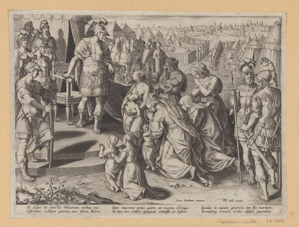 Veturia and Volumnia Begging Coriolanus av Jan van der Straet (Stradanus)
