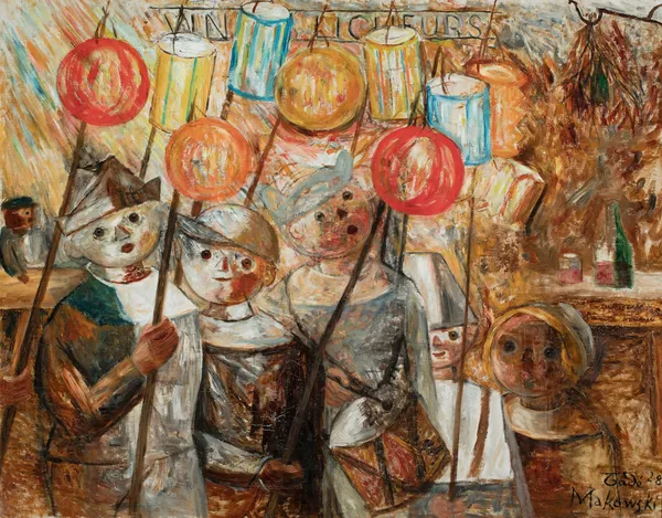 Children with torches (La retraite aux flambeaux) av Tadeusz Makowski