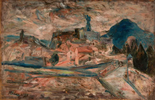 View of a small town in the mountains (Le Puy) av Tadeusz Makowski