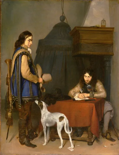 Officer Writing a Letter, with a Trumpeter av Gerard ter Borch