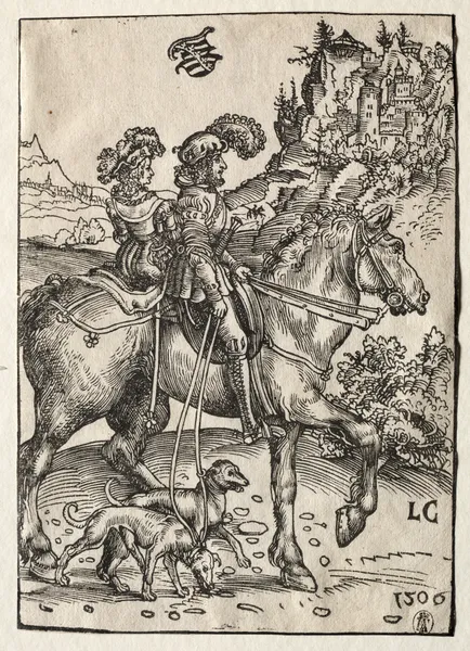 A Gentleman and a Lady Riding to the Chase av Lucas Cranach the Elder