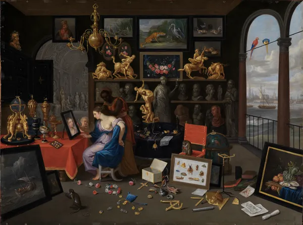 Eine Kunstkammer mit Venus bei der Toilette av Jan Van Kessel The Elder
