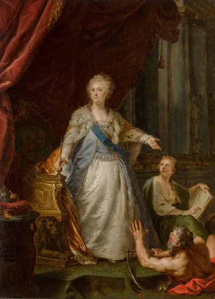 Empress Catherine II with Allegorical Figures of Saturn and History av Johann Baptist von Lampi the Elder