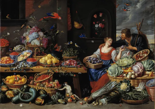 Fruit and Vegetable Market with a Young Fruit Seller av Jan Van Kessel The Elder