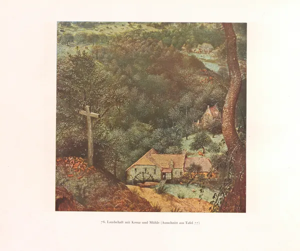 Landschaft mit Kreuz und Mühle av Pieter Bruegel The Elder