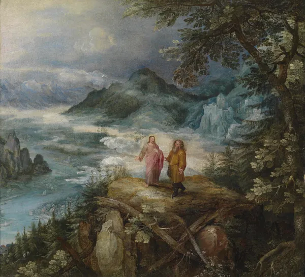Mountain Landscape With The Temptation Of Christ av Jan Brueghel The Elder