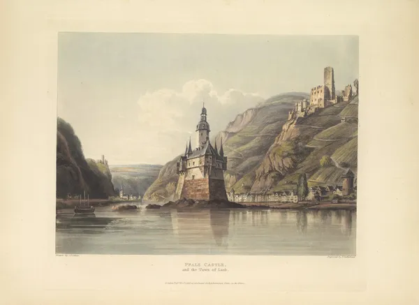 Pfalz Castle and Town of Kaub av Christian Georg Schütz the elder