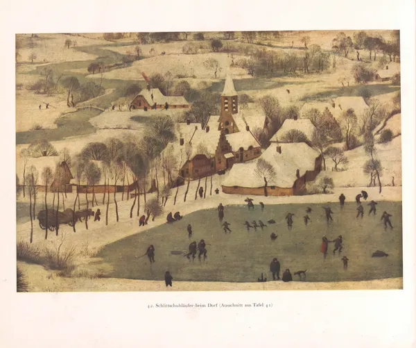 Schlittschuhläufer beim Dorf av Pieter Bruegel The Elder