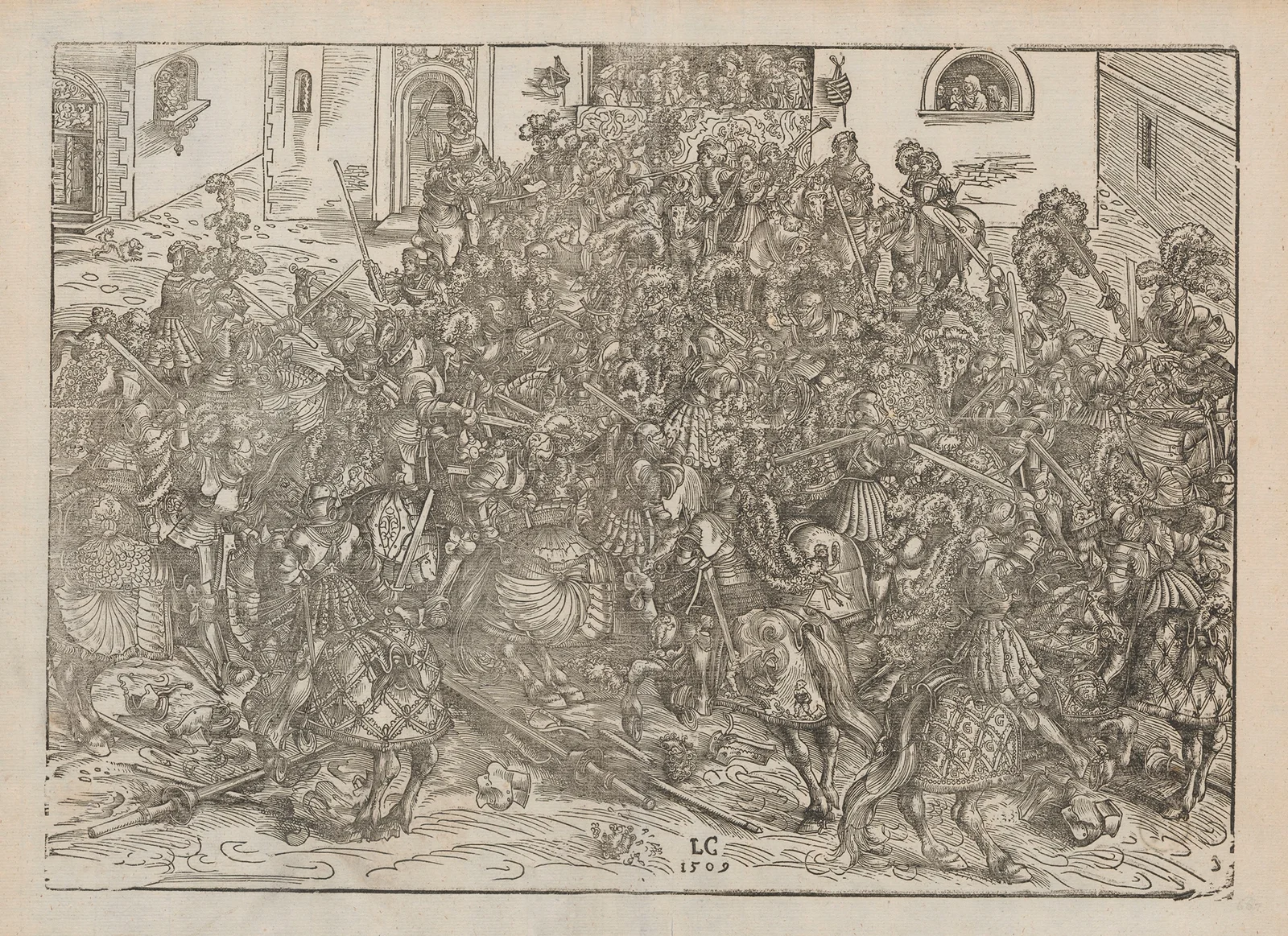 Tournament (sword fighting scene) av Lucas Cranach the Elder