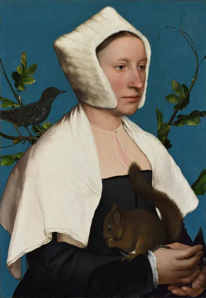 A Lady With A Squirrel And A Starling av Hans Holbein The Younger