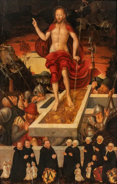 An epitaph; The Resurrected Christ with a donor family av Lucas Cranach the Younger