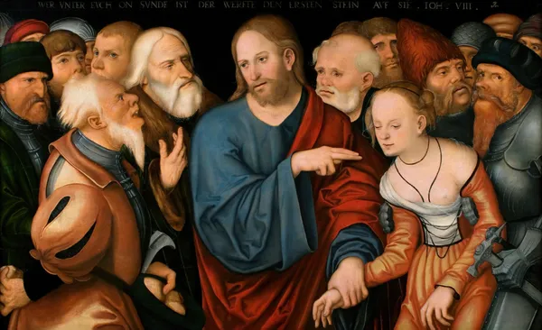 Christ and the Woman Taken in Adultery av Lucas Cranach the Younger