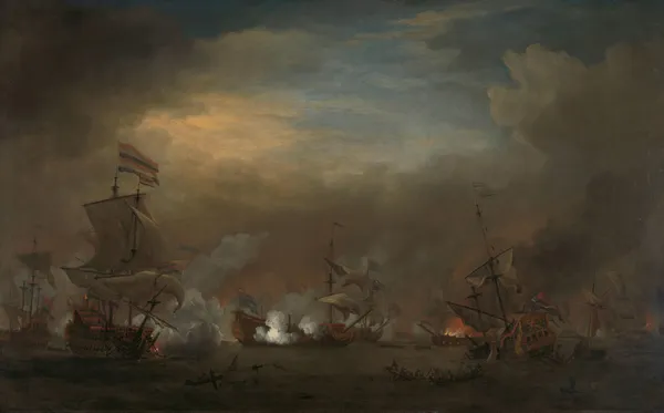 Encounter during the Battle of Kijkduin av Willem van de Velde the Younger
