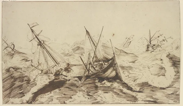 Seesturm, vier Schiffe in Gefahr av Willem van de Velde the Younger