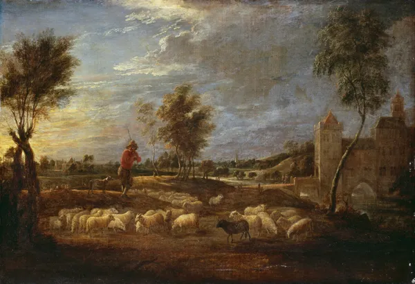 Sunset Landscape with a Shepherd and his Flock av David Teniers The Younger