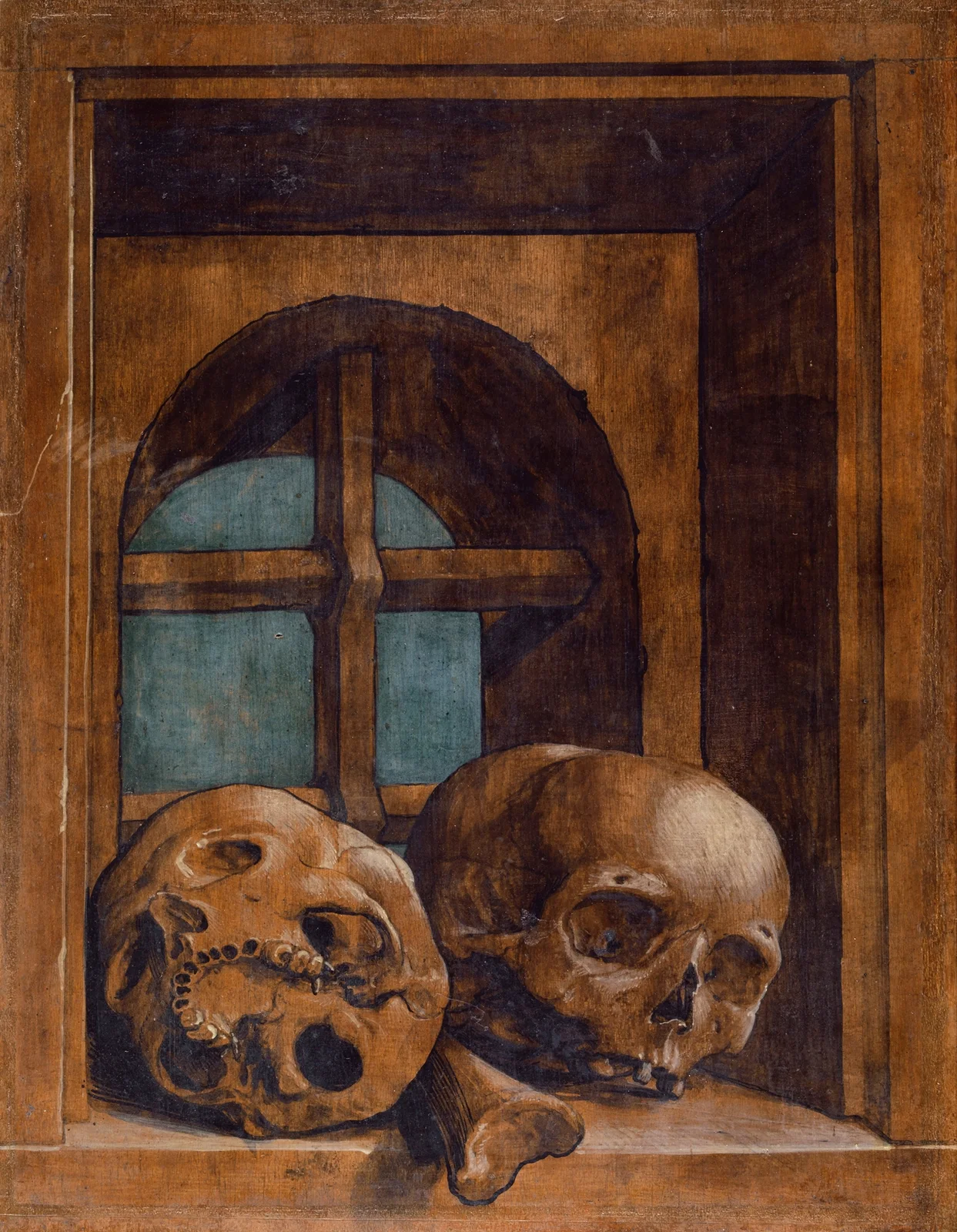 Two Skulls In A Window Niche av Hans Holbein The Younger