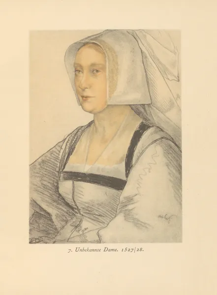 Unbekannte (flämische) Dame mit weißer Haube av Hans Holbein The Younger