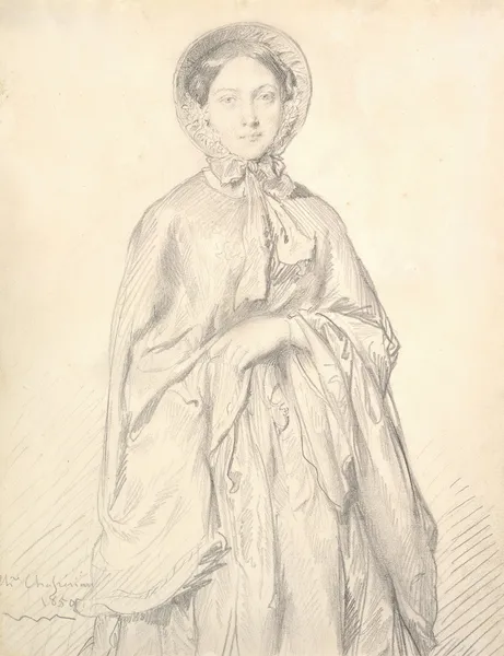 Portrait of a Young Woman Wearing a Cloak and Bonnet av Théodore Chassériau