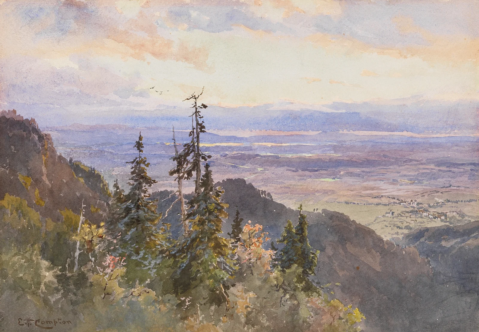 An der Benediktenwand (Blick auf Schlehdorf und den Kochelsee) (1875.) av Edward Theodore Compton