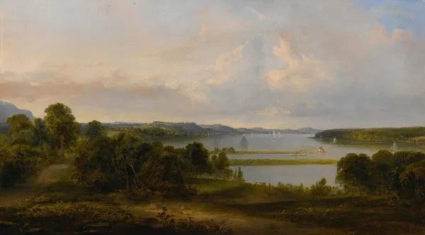 View On The Hudson Near Tivoli av Thomas Doughty