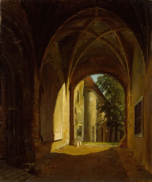 A vaulted Hall in the Scharfenberg Castle near Dresden av Thomas Fearnley