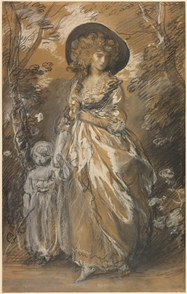 A Lady Walking in a Garden with a Child av Thomas Gainsborough