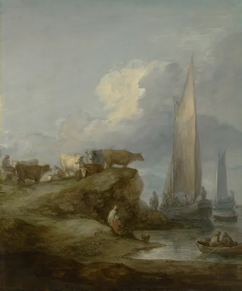 Coastal Scene with Shipping and Cattle av Thomas Gainsborough