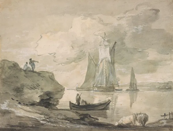 Coastal Scene with Shipping, Figures, and Cows av Thomas Gainsborough