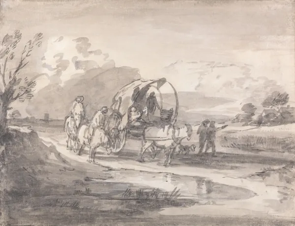 Open Landscape with Horsemen and Covered Cart av Thomas Gainsborough