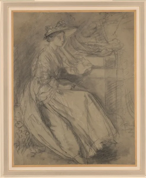 Study of a Woman Seated Beside a Plinth av Thomas Gainsborough