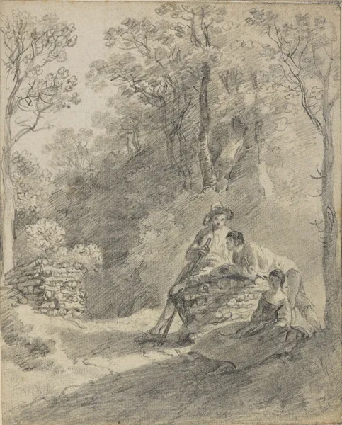 Wooded landscape with figures, 1752 av Thomas Gainsborough