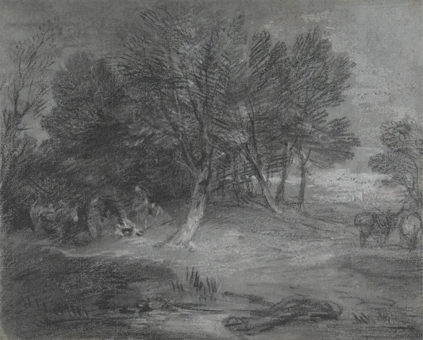 Wooded Landscape with Gypsy Encampment av Thomas Gainsborough