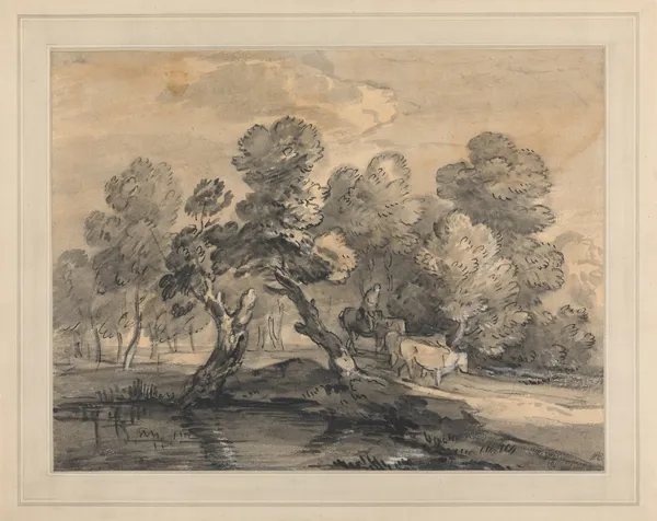 Wooded Landscape with Herdsman and Cows – nr 1 av Thomas Gainsborough