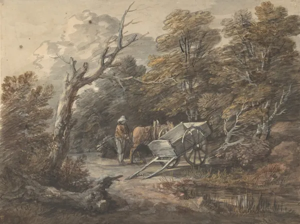 Woodland Scene with a Peasant, a Horse, and a Cart av Thomas Gainsborough