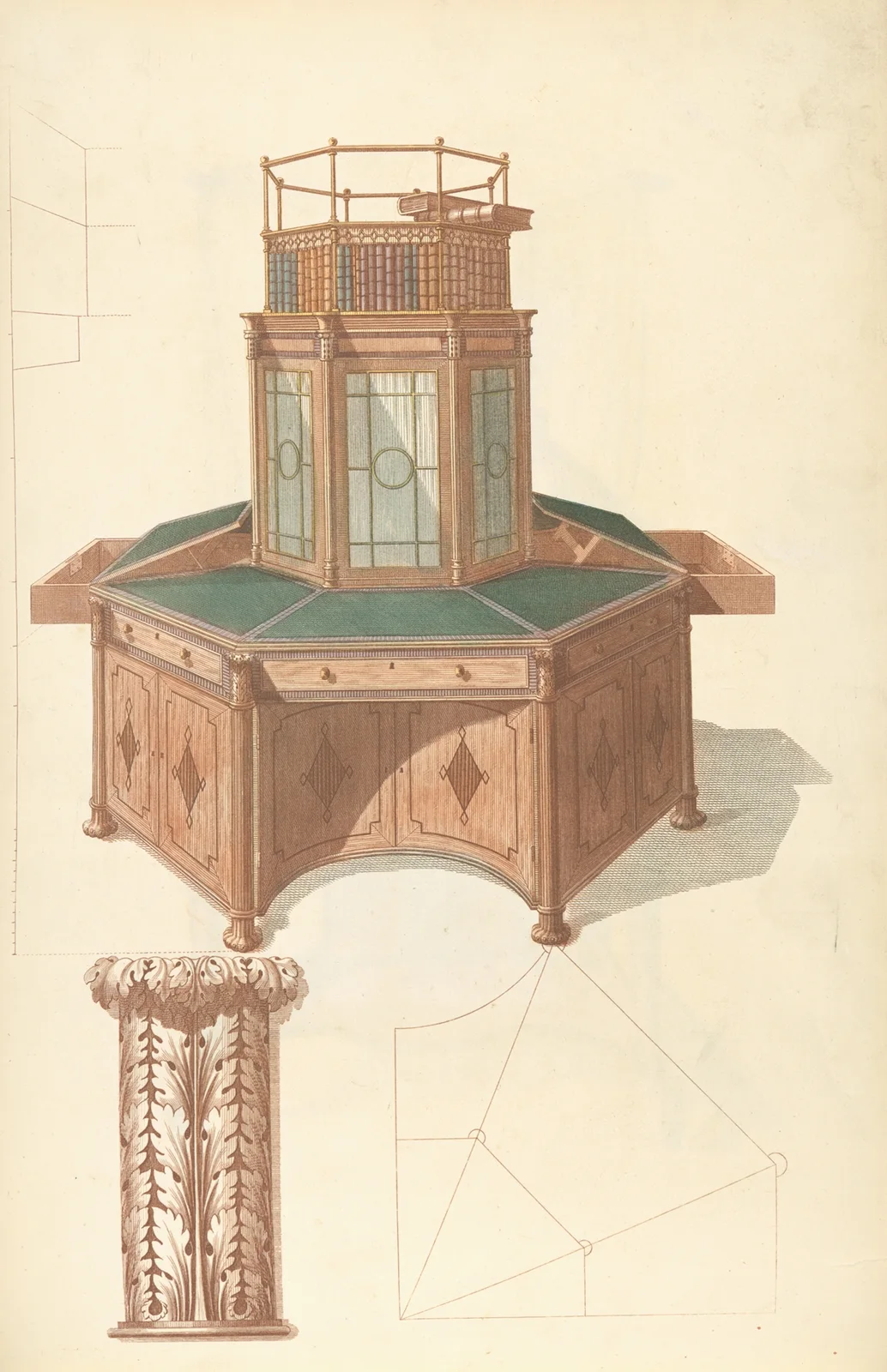 Octagonal writing cabinet and bookcase av Thomas Sheraton