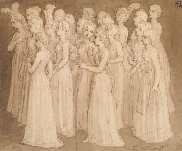 Twenty Young Girls in a Group Walking to the Left av Thomas Stothard