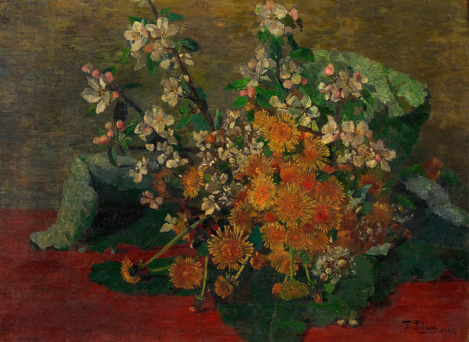 Blumenstück (Löwenzahn und Apfelblüten) av Tina Blau