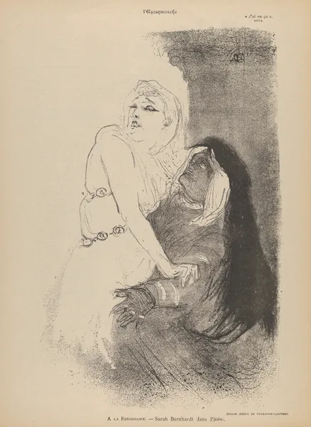 At the Théâtre de la Renaissance; Sarah Bernhardt in Phèdre av Henri de Toulouse-Lautrec